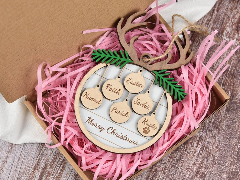 Personalized Family and Pet Ornament, Christmas Tree Wooden Ornament,Family Christmas Ornament 2025, People & Paw Print Combo, Holiday Decor