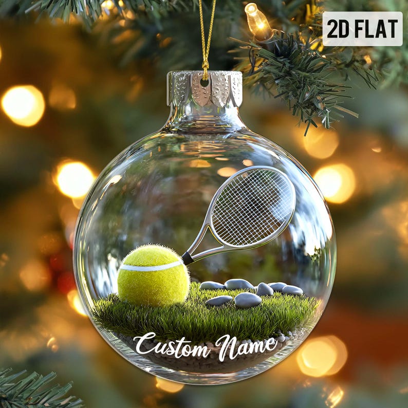 Custom 2D Flat Sports Ball Christmas Ornament Set Custom Name Acrylic Ornament for Baseball, Tennis, Golf, Bowling, and Pickleball Players