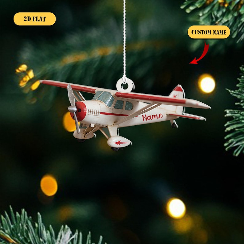 Personalized Airplane Christmas 2D Flat Acrylic Ornament, Custom Name Pilot Gift, Aviation Lover Holiday Decor for Kids & Adults 2025