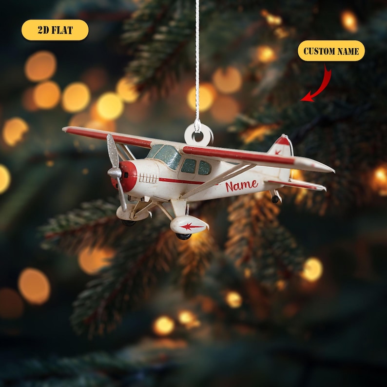 Personalized Airplane Christmas 2D Flat Acrylic Ornament, Custom Name Pilot Gift, Aviation Lover Holiday Decor for Kids & Adults 2025