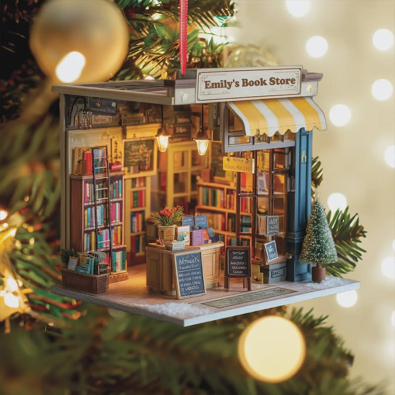 Custom 2D Book Shop Ornament - Personalized Bookstore Christmas Decoration For Readers & Writers
