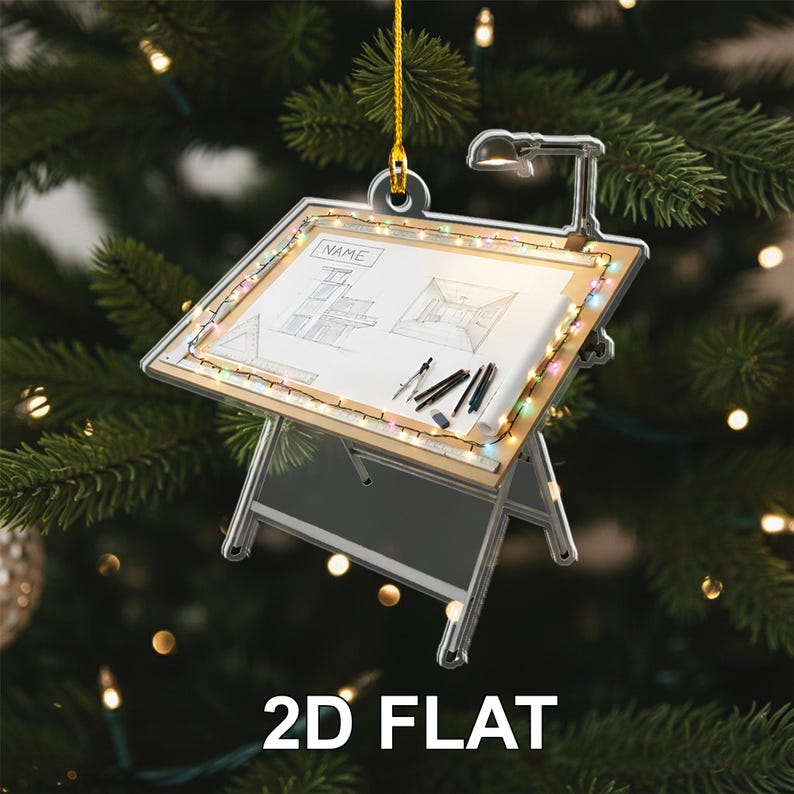 Architect 2D FLAT Ornament, Custom Drafting Table Christmas Decoration, Designer Gift, Architecture Student Ornament, Engineer Holiday Gift