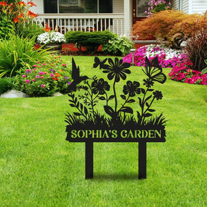Personalized Garden Sign with Flower Design, Custom Garden Stake with Bird, Custom Garden Gift, Flower Garden Decor, Custom Name Mother Gift