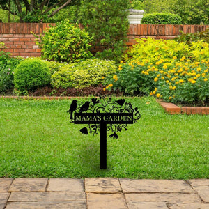 Personalized Garden Sign with Flower Design, Custom Garden Stake with Bird, Custom Garden Gift, Flower Garden Decor, Custom Name Mother Gift