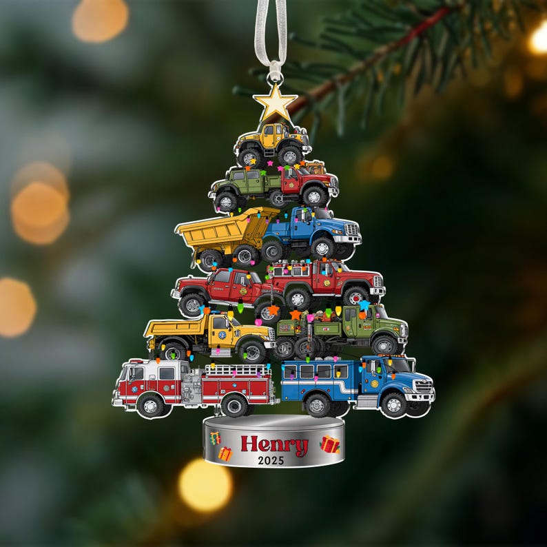 Personalized Trucks Christmas Tree Ornament, Vehicle Holiday Keepsake, Kids Ornament, Baby Boy Christmas Present, Christmas Gift For Child