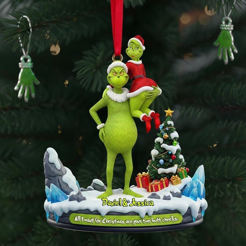 Funny Green Monster Acrylic Christmas Ornament: Personalized Romantic Gift