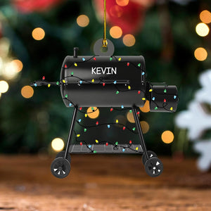 Custom Smoker BBQ Acrylic Ornament, Bbq Christmas Lights Flat Ornament, Camping Bbq Grill Ornament, Bbq Smoker Gift, Grilling Party Gift