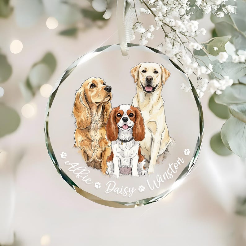 Hand-Painted Pet Portrait From Photos Ornament, Family Portrait with Pet Christmas Keepsake
