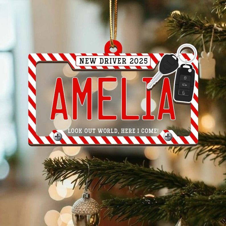 Personalized New Driver Ornament, Custom Driving Keepsake With Name, License Plate Ornament, Christmas Gift for New Drivers, First Car Gifts