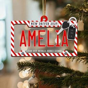 Personalized New Driver Ornament, Custom Driving Keepsake With Name, License Plate Ornament, Christmas Gift for New Drivers, First Car Gifts