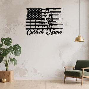 Personalized American Flag & Guns Metal Sign, USA 250th Anniversary Gift, Custom Name Patriotic Wall Art, 2nd Amendment Decor, 4th of July Gift, Gun Lover Gift, Gun sign
