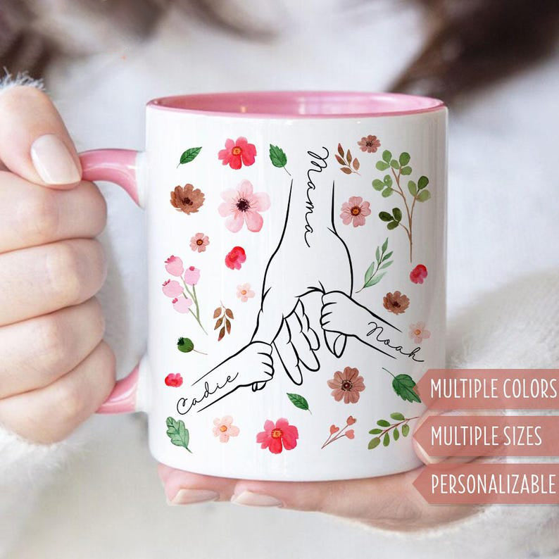 Custom Mom Mug, Personalized Holding Mom Hands Mug, Mom Mug with Kids' Names, Custom Gift for Mama