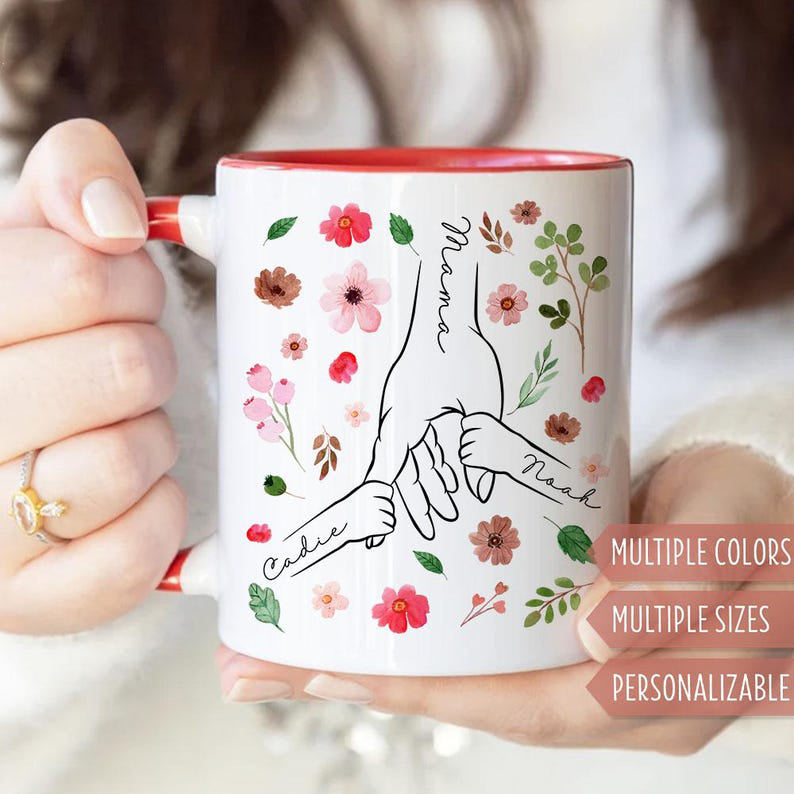 Custom Mom Mug, Personalized Holding Mom Hands Mug, Mom Mug with Kids' Names, Custom Gift for Mama