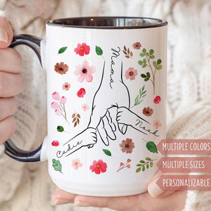 Custom Mom Mug, Personalized Holding Mom Hands Mug, Mom Mug with Kids' Names, Custom Gift for Mama