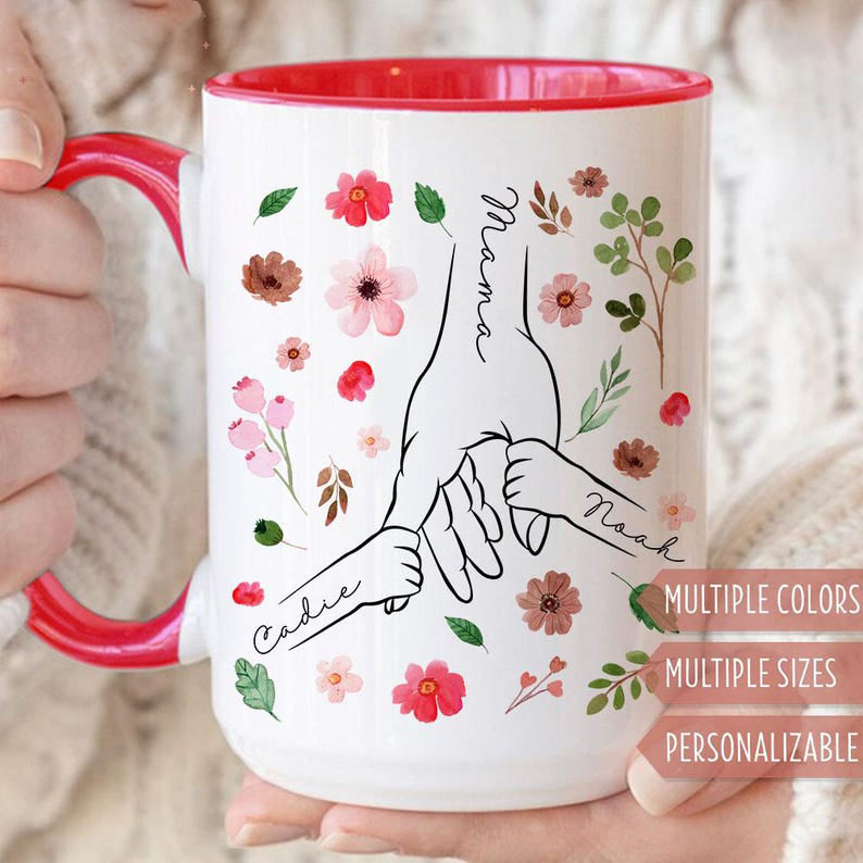 Custom Mom Mug, Personalized Holding Mom Hands Mug, Mom Mug with Kids' Names, Custom Gift for Mama