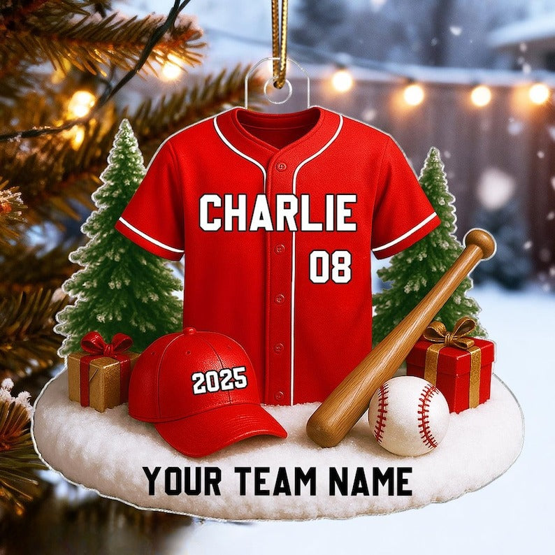 Personalized Baseball Uniform 2D FLAT Acrylic Ornament, Custom Baseball Christmas Ornament, Gift For Baseball Players, Baseball Team Gift