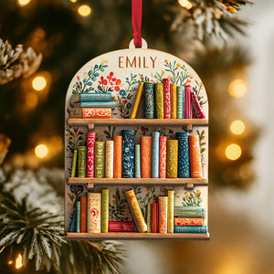 Bookshelf Christmas Ornament, Book Lover Gift, Book Club Ornament Gift, Book Exchange Gift, Bookshelf Decor, Librarian Xmas Gift