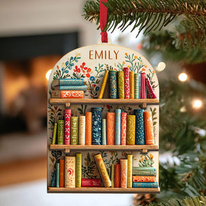 Bookshelf Christmas Ornament, Book Lover Gift, Book Club Ornament Gift, Book Exchange Gift, Bookshelf Decor, Librarian Xmas Gift
