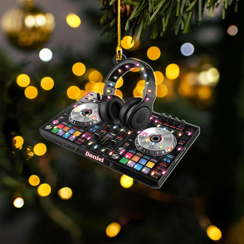 Custom Name DJ Controller Christmas Ornament, DJ Table Flat 2D Ornament, Controller Table Christmas Ornament Gift For Him, Music Lover Gift