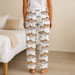 Personalized Trout Fishing Lounge Pants Custom Name Pajama Bottoms, Unique Fisherman Gift