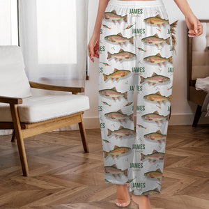 Personalized Trout Fishing Lounge Pants Custom Name Pajama Bottoms, Unique Fisherman Gift