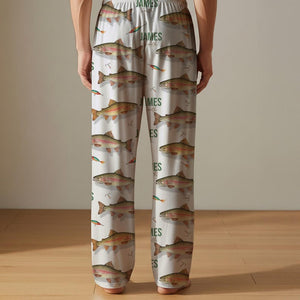 Personalized Trout Fishing Lounge Pants Custom Name Pajama Bottoms, Unique Fisherman Gift