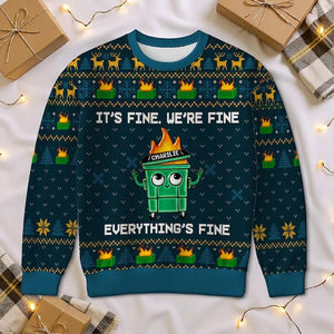 I'm Fine Everything Is Fine Dumpster Fire Funny Office Staff Ugly Christmas Sweater,Holiday Jumper, Funny Xmas Party Top, Friends Gift