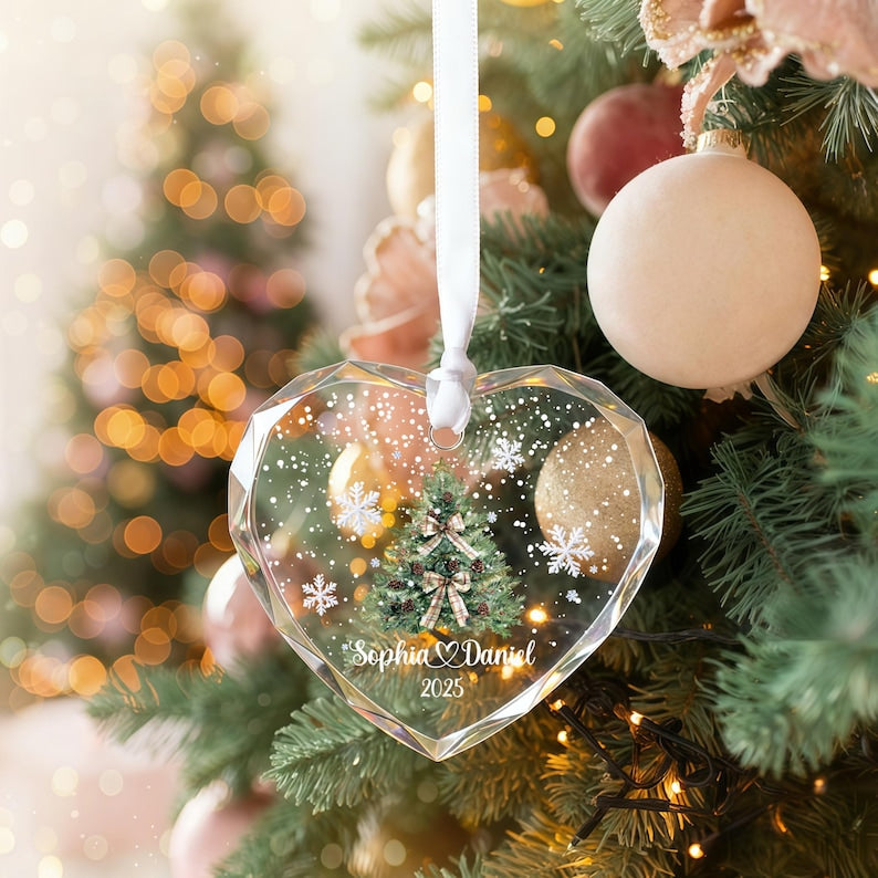Personalized Christmas Tree Ornament, 2025 Couple Christmas Ornament, Glass Snowflake Holiday Keepsake, Wedding Ornaments, Newlywed Gifts