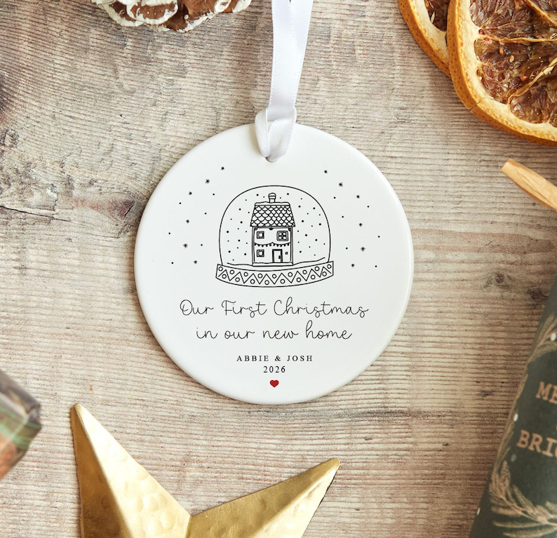 Personalised Our First Christmas in Our New Home Bauble | Custom Name Ornament | Snow Globe Design | Couple Keepsake | Housewarming Gift