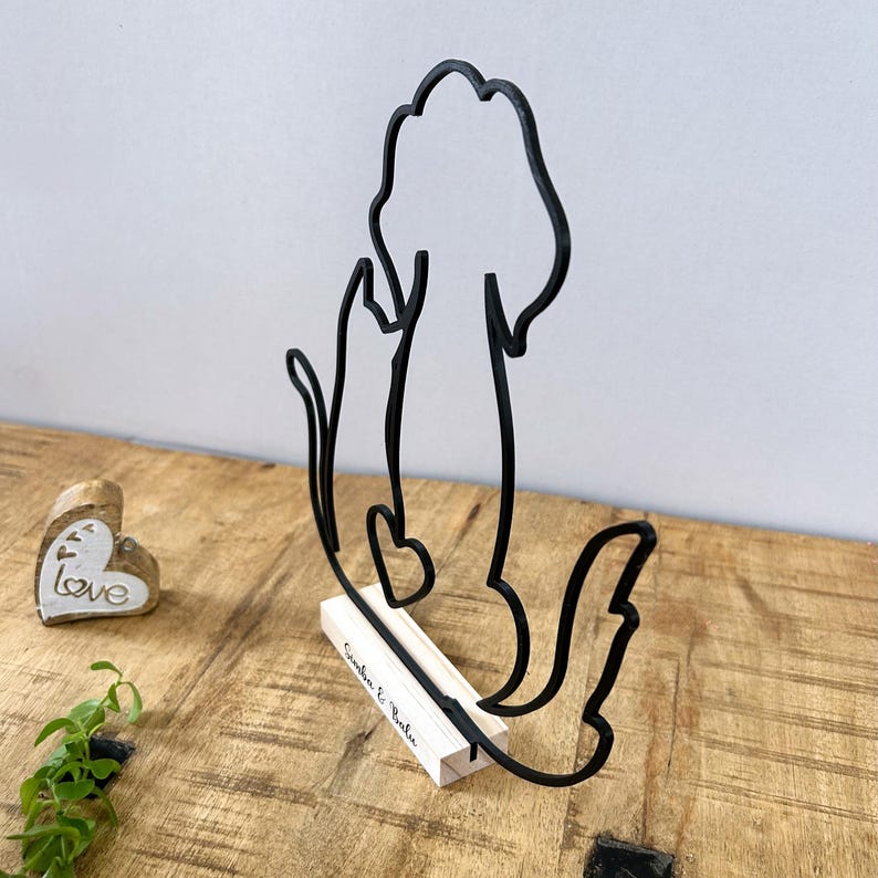 Personalized gift for animal lovers (dog and cat) | Line Art Decor | 3D Printed Display Stand | Pet Memorial