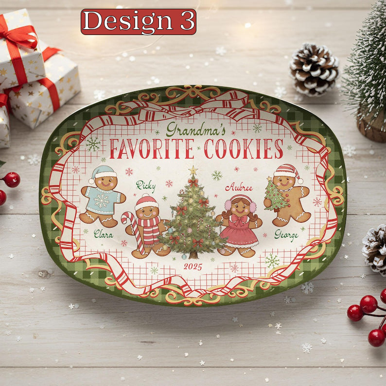 Custom Grandma's Favorite Cookies Plate, Personalized Gingerbread Christmas Plate, Grandkids Names, Grandma Gift, Christmas Gifts