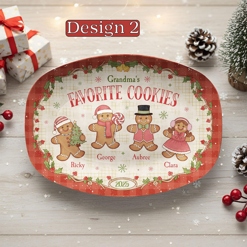 Custom Grandma's Favorite Cookies Plate, Personalized Gingerbread Christmas Plate, Grandkids Names, Grandma Gift, Christmas Gifts