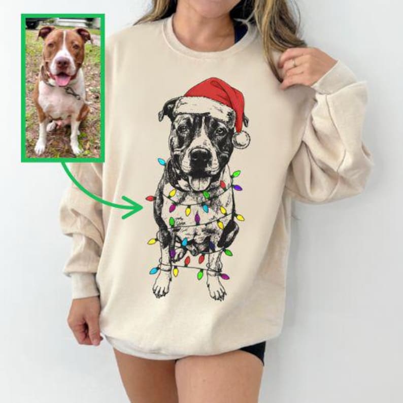 Custom Pet Christmas T-Shirt with Photo & Name| Personalized Pet Portrait Shirt | Custom Dog Cat Graphic Tee | Pet Lover Gift