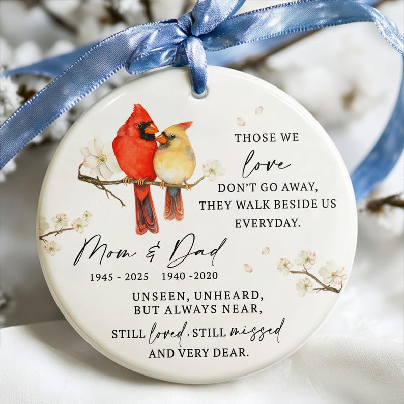 Cardinal Memorial Ornament,Custom Cardinal Christmas Ornament,Red Cardinal Ornament,Sympathy Gift Loss of Father Mother,Remembrance Ornament