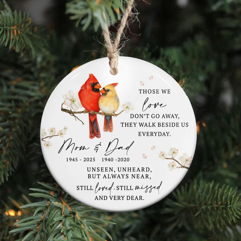 Cardinal Memorial Ornament,Custom Cardinal Christmas Ornament,Red Cardinal Ornament,Sympathy Gift Loss of Father Mother,Remembrance Ornament