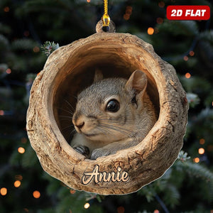 Personalized Name Woodland Squirrel Ornament, 2d Flat Rustic Animal Christmas Home Decor, Forest Wildlife Gift, Nature Rustic Tree Hanging