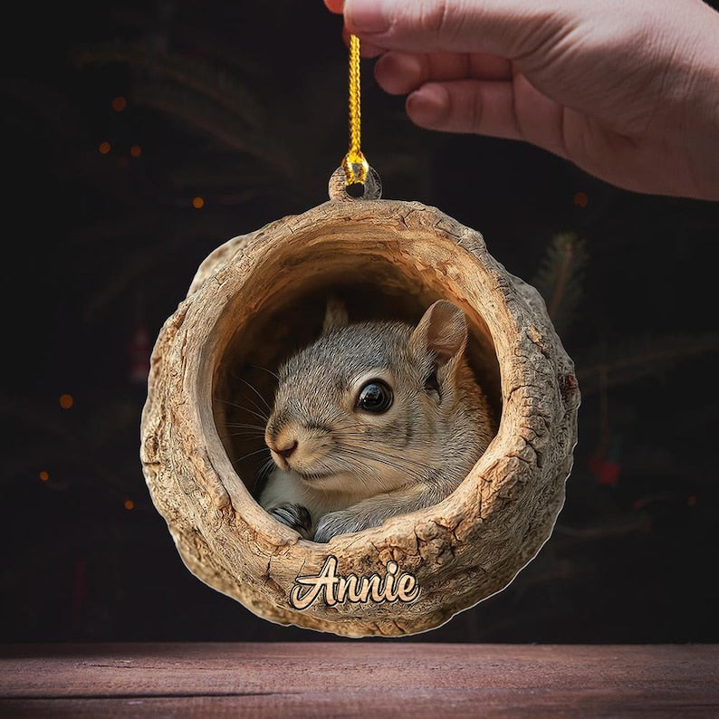 Personalized Name Woodland Squirrel Ornament, 2d Flat Rustic Animal Christmas Home Decor, Forest Wildlife Gift, Nature Rustic Tree Hanging