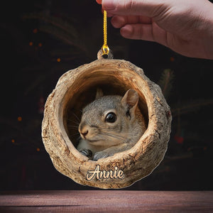 Personalized Name Woodland Squirrel Ornament, 2d Flat Rustic Animal Christmas Home Decor, Forest Wildlife Gift, Nature Rustic Tree Hanging