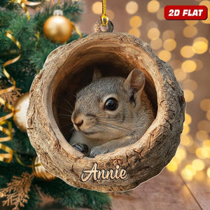 Personalized Name Woodland Squirrel Ornament, 2d Flat Rustic Animal Christmas Home Decor, Forest Wildlife Gift, Nature Rustic Tree Hanging