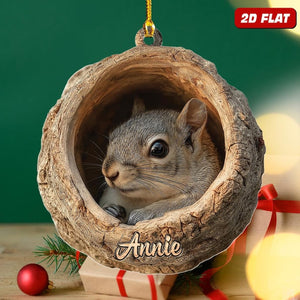 Personalized Name Woodland Squirrel Ornament, 2d Flat Rustic Animal Christmas Home Decor, Forest Wildlife Gift, Nature Rustic Tree Hanging