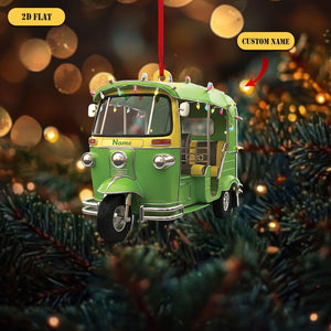 Personalized Tuk Tuk Acrylic Ornament, Custom Name Thai Auto Rickshaw Christmas Decoration, 2D Flat Holiday Gift for Travelers & Asia Lovers
