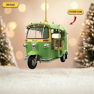 Personalized Tuk Tuk Acrylic Ornament, Custom Name Thai Auto Rickshaw Christmas Decoration, 2D Flat Holiday Gift for Travelers & Asia Lovers
