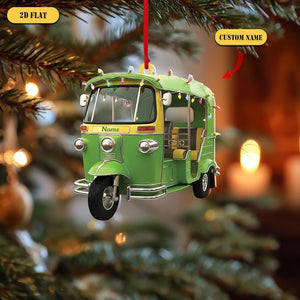 Personalized Tuk Tuk Acrylic Ornament, Custom Name Thai Auto Rickshaw Christmas Decoration, 2D Flat Holiday Gift for Travelers & Asia Lovers