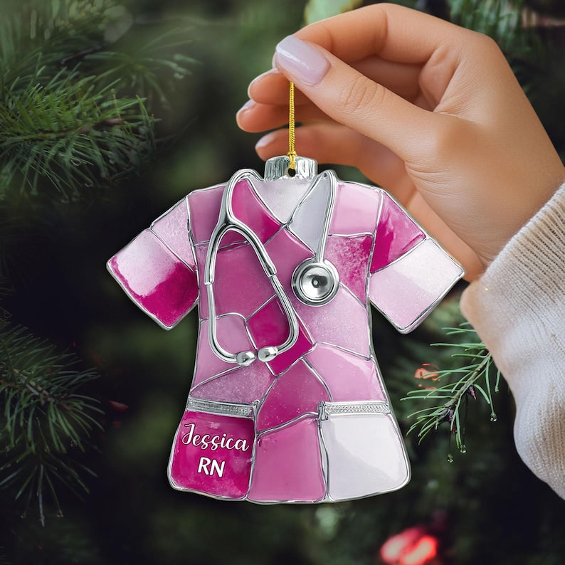 Custom 2D Sea Glass Medical Acrylic Ornament Custom Beach Sea Theme Nurse RN 2D Flat Ornament, RN Christmas Ornament
