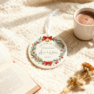 Personalized Engagement Ceramic Ornament 2025, The Year We Got Engaged Christmas Ornament, Custom Couple Name Keepsake Gift