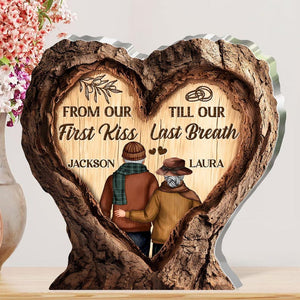 Custom Couple Acrylic Plaque | From Our First Kiss Till Our Last Breath Gift | Personalized Heart Wood Design Anniversary Gift