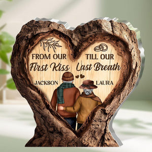 Custom Couple Acrylic Plaque | From Our First Kiss Till Our Last Breath Gift | Personalized Heart Wood Design Anniversary Gift