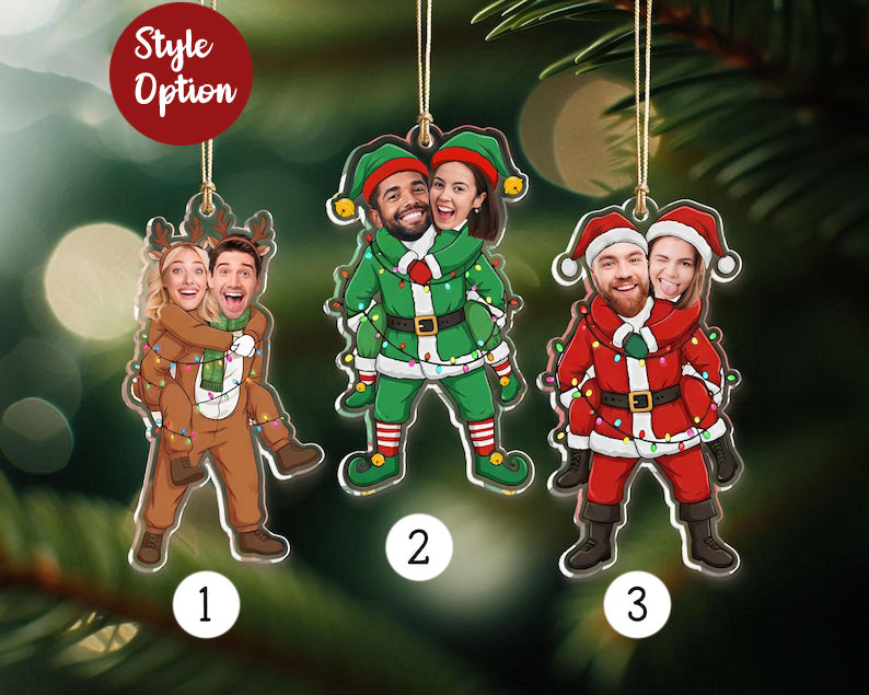 Personalized Couple Photo Ornament, Custom Funny Face For Husband Wife, Photo Gift For Christmas, Anniversary Wedding Gift