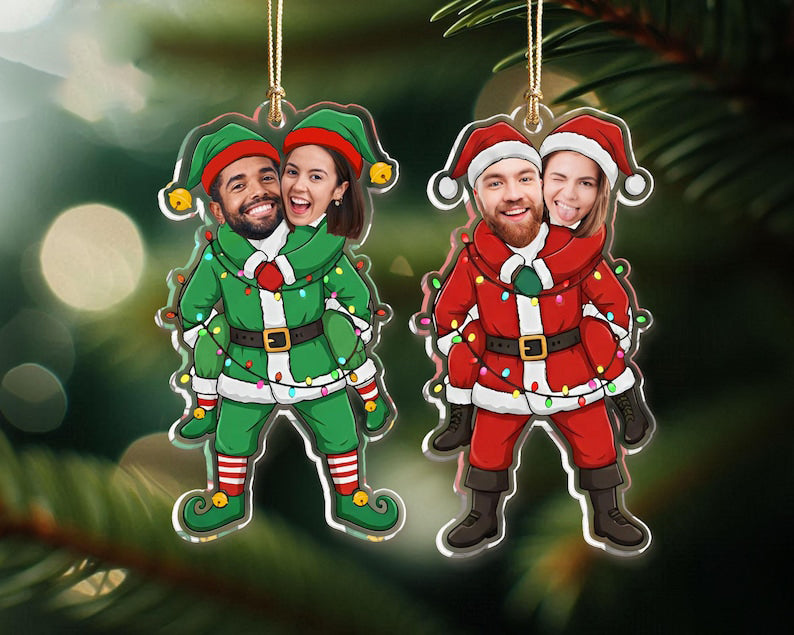 Personalized Couple Photo Ornament, Custom Funny Face For Husband Wife, Photo Gift For Christmas, Anniversary Wedding Gift
