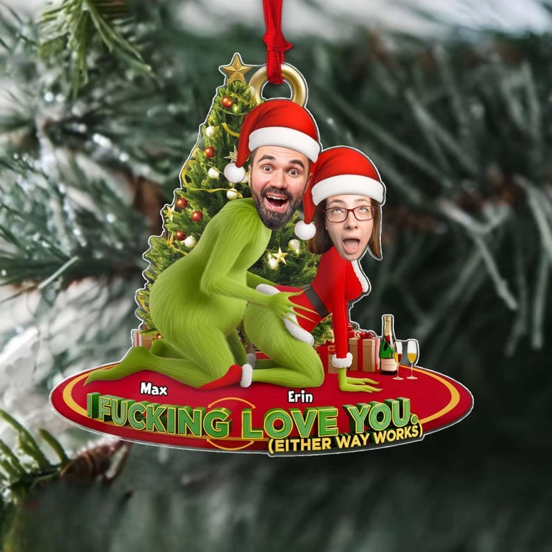 Personalized Green Monster Couple Christmas Ornament, Photo Couple Christmas Ornament, Green Couple Ornament Anniversary, Married Ornament